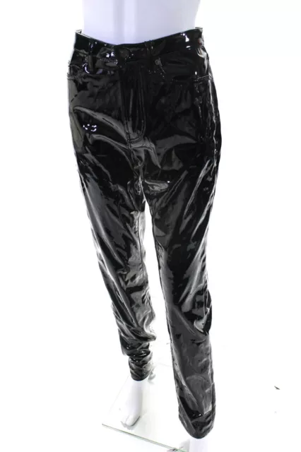 Saint Laurent Womens Faux Patent Leather High Rise Pants Black Size 29 2