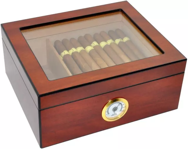 Eitida Desktop Humidor Case Holds 25-50 Cigar Handcraft Spanish Cedar Wood Box