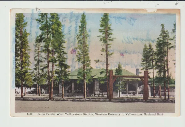 Postcard Union Pacific West Yellowstone Station Entrance To Yellowstone Nat Park
