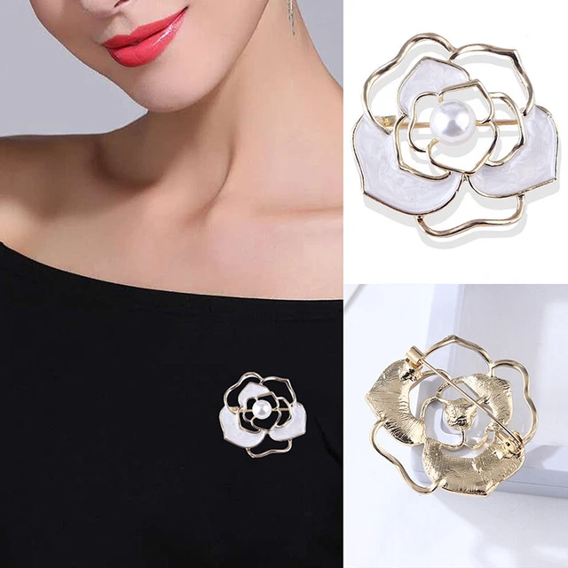 Kamelie hohle Perlenbrosche für Frauen, Party, Kleidung, Schmuck, Geschenke,CR