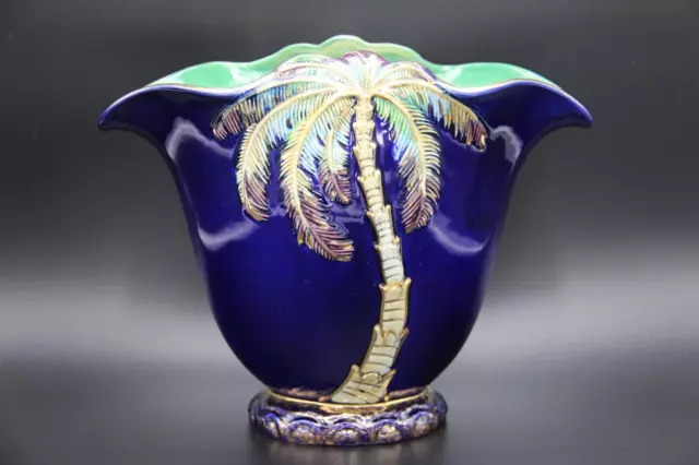 1936 BESWICK WARE Art Deco Cobalt Blue Vase with Palm Tree 1069