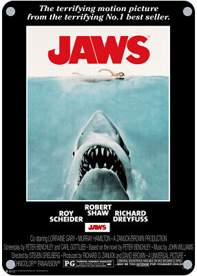 Jaws 1975 Movie Poster Metal Tin Sign Wall Posters Tablet Plate