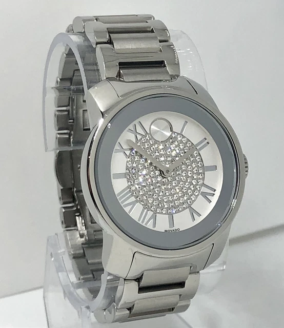 Movado Bold Women's Watch Silver Tone All Steel Dazzling Pavé Crystals 3600254