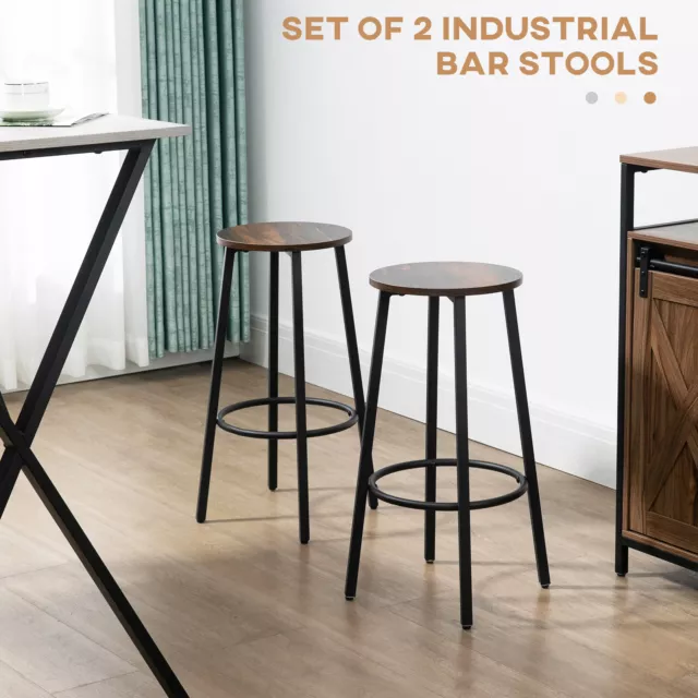 Industrial Bar Stools Set of 2 Breakfast Bar Stools with Round Footrest Brown 3