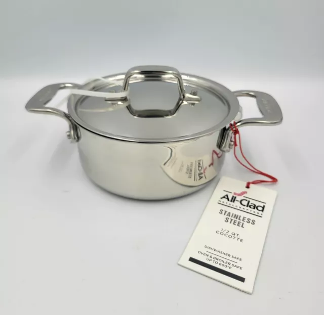 All-Clad Stainless Steel 0.5 Quart Mini Cocotte 1/2 qt Saucepan Pot with  Lid NEW