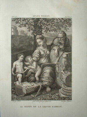 FIL 662 Eau-Forte XIXe LE REPOS DE LA SAINTE FAMILLE by JULES ROMAIN (Bible)