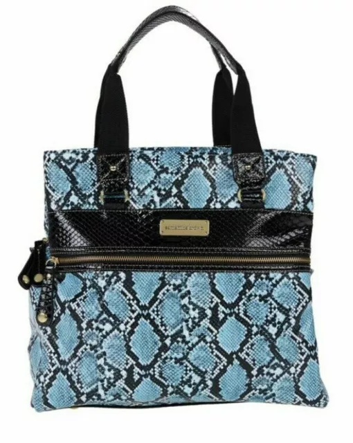 SAMANTHA BROWN Turquoise/Black Embossed Metro Tote  NWT