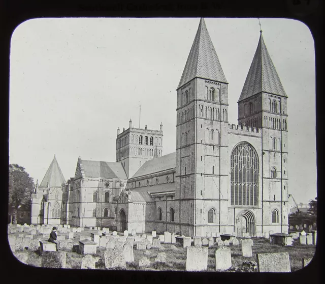 Glass Magic Lantern Slide SOUTHWELL CATHEDRAL FROM THE N.W. C1890 ENGLAND