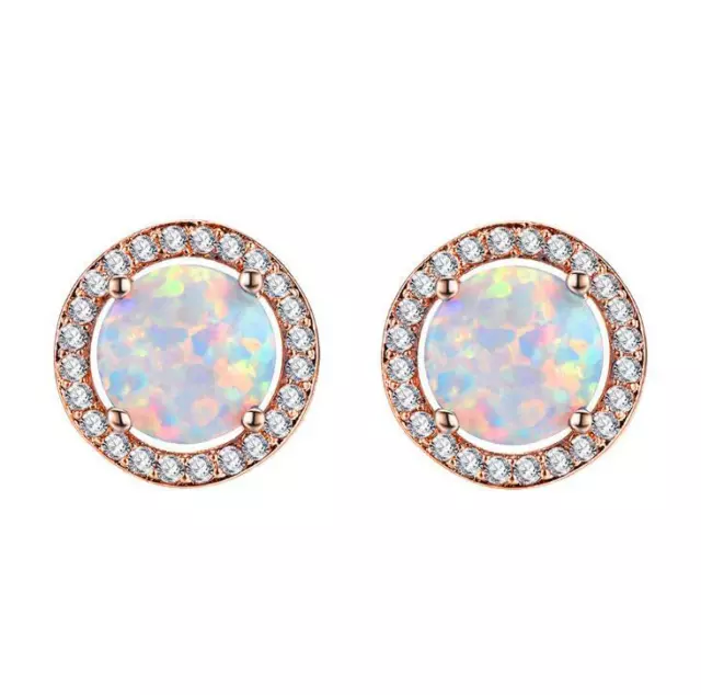 Rose Gold Plated 925 sterling Silver Flower Style white Fire Opal Stud Earrings