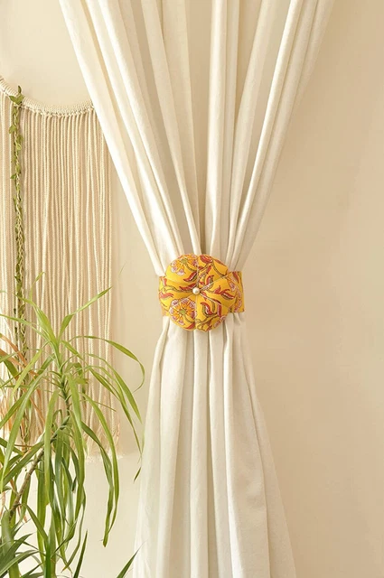 Beautiful Cotton Solid Printed Curtain Tieback Yellow Set of 2 Pcs 15 Inch