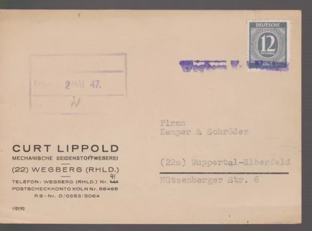 Gem.Ausg. Mi. 920, Notstpl. Wegberg - Wuppertal (28.4.47)