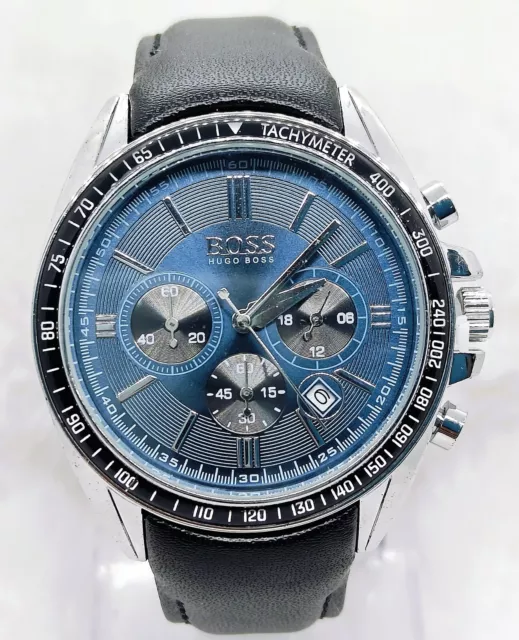 Fantastic HUGO BOSS Chronograph Quartz Blue Dial Leather Band Men's Wrist Watch