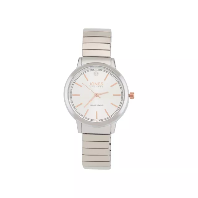 Jones New York Women's White Dial Silver-Tone Metal Narrow Bracelet Watch