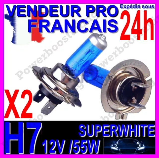 Kit DE 2 Ampoule Lampe Halogene Feu Phare XENON GAZ SUPER WHITE H7 55W 5000K 12V