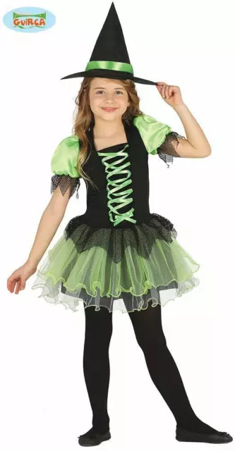 Guirca Costume Carnevale Strega Tutù Verde 7-9 Anni Bimba Bambina Halloween