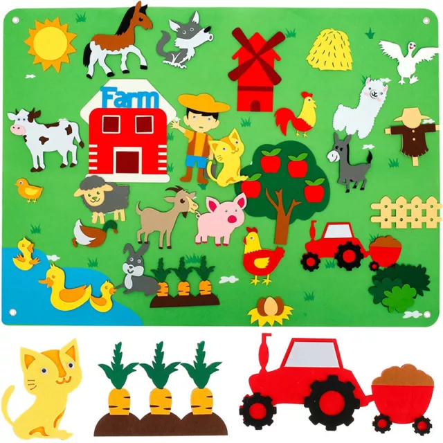 3.5Ft Kids Early Teaching Felt Board Farm Animals Felt-Board Story Toy UK