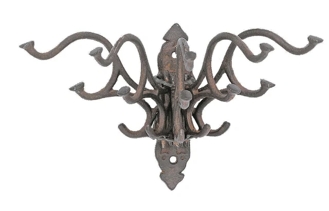 Large Swivel Hook Cast Iron Coat Rack Purse Wall Hanger Victorian Antiqued Brown