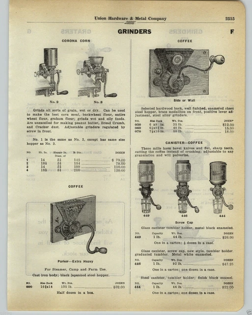 1930 PAPER AD Parker Coffee Grinder Box Wood Wooden Extra Heavy Cast Iron