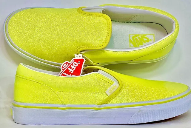 Vans Yellow Neon Glitter Classic Slip On Sneakers Big Kids' Size 6