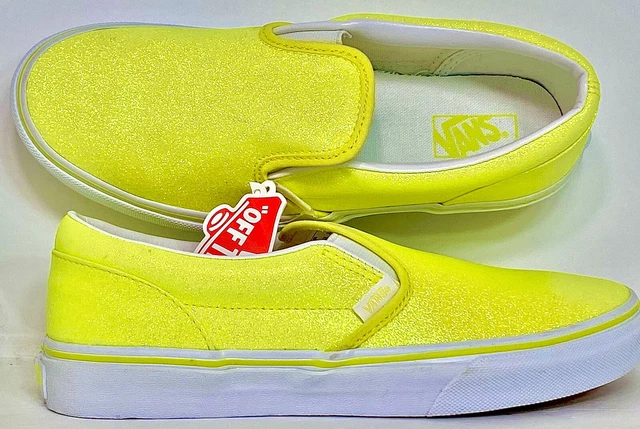 Vans Yellow Neon Glitter Classic Slip On Sneakers Big Kids' Size 6
