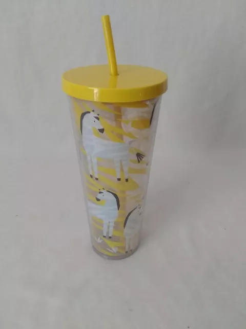 Rare STARBUCKS - Zebra Venti 24 oz Cold Cup Tumbler Yellow Black with Straw