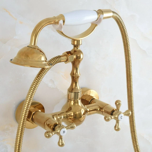 Golden Brass Wall Mount Bathroom Tub Filler Faucet/ Hand Shower Mixer Tap 2na826