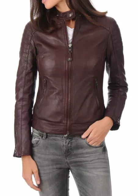Veste en cuir online bordeaux femme