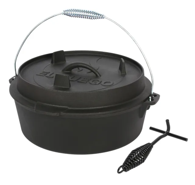 El Fuego Dutch Oven 5,6 Liter Deckel 1,7L  mit Deckelheber AY4621 Kasan Gusseise