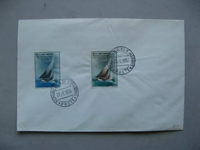 SAN MARINO, cover CTO 1957/58, stamps Phil Expo 1955/56, sailboat