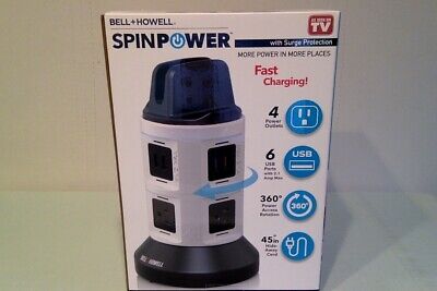 BELL+HOWELL SpinPower Surge Protector Charging Station w/4 Outlets & 6 USB – NIB