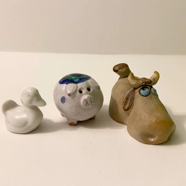 Vintage Lot of 3 Animal Figurine Miniature Duck Pig and Cow Farm Animals Decor