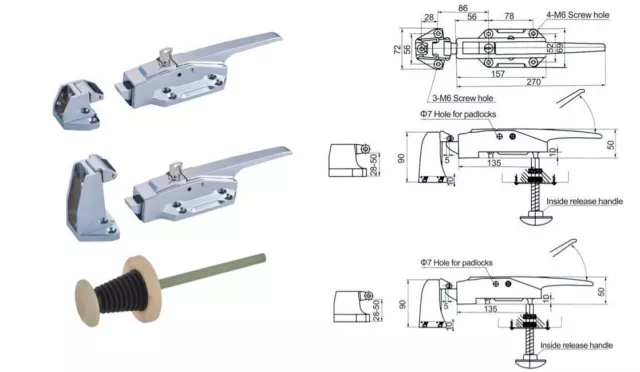 Chrome Fastener Lock Cold-Room Door Suitable 28mm - 50mm Door Thickness