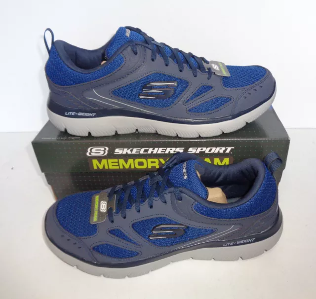 Skechers Mens Memory Foam Navy Lace Up Trainers Casual Shoes New UK Size 10