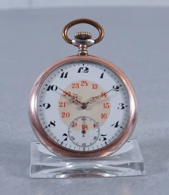 elegante orologio da tasca argento 800 carica manuale 3 coperchi open face parziale Oro rosso
