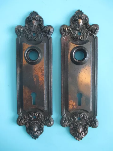 Vintage Antique Sargent Japanned Metal Victorian Eastlake Door Knob Plate Set