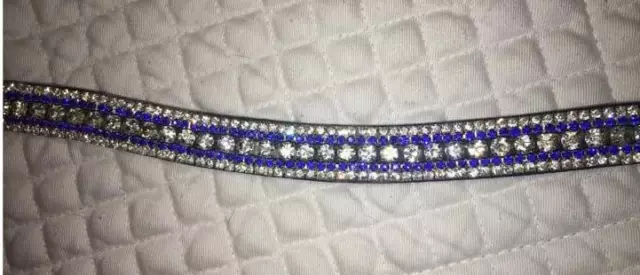 BLING!*Dressage*Mega-Sparkly Leather Browband*5-Row Crystals*CLEAR/BLUE BLACK