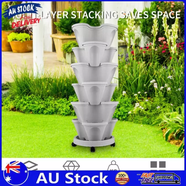 AU Stackable Planter Vertical Garden Tower for Strawberry (Moveable White)