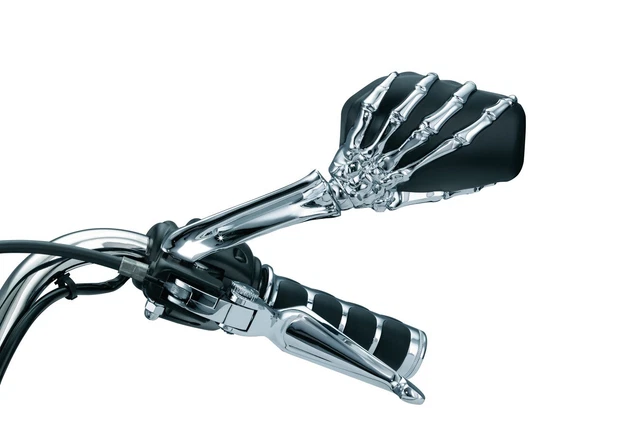 Kuryakyn Skeleton Hand Mirrors /Chrome Mirror/Black Stem - Pair