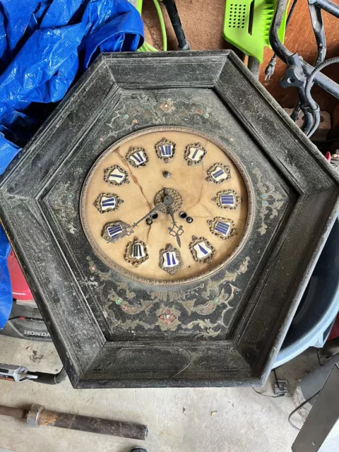 19th century French Boulle-inlay Hexagonal Wall Clock Working Condition Unknown
