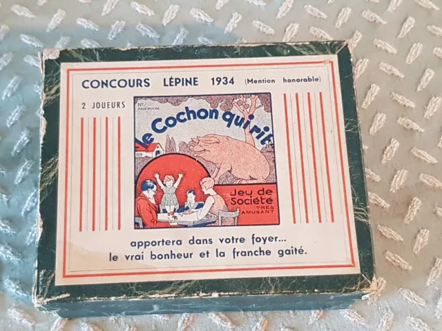 Ancien Jeu COCHON Qui RIT  2 Joueur , Version CONCOURS LEPINE 1934, 1 œil Manque