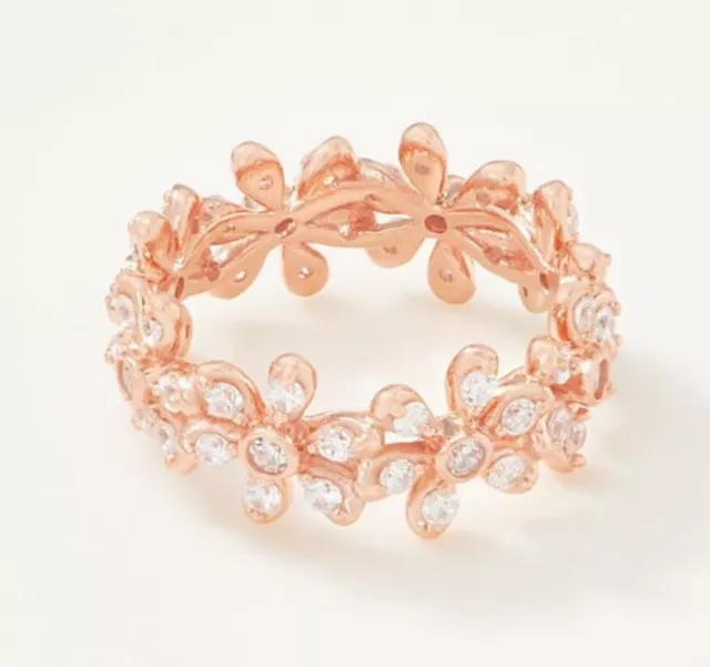 DIAMONIQUE STERLING SILVER Rose Gold Clad Floral Eternity Band Ring ...