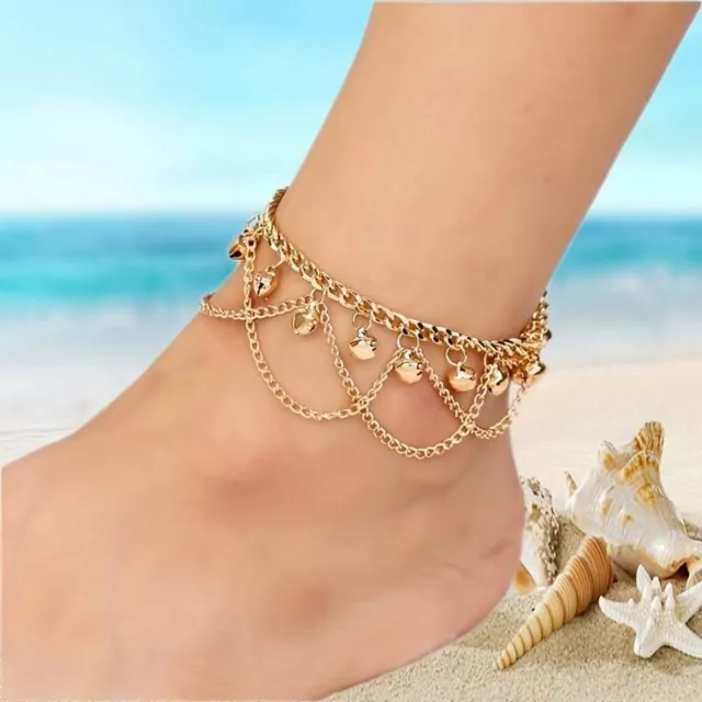 Ankle Bracelet Gold Anklet Womens Adjustable Chain Beach Jewellery Foot Bell UK