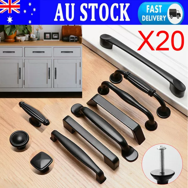 20X Kitchen Cabinet Handles Door Pulls Matte Black Cupboard Drawer Knobs Bar, AU