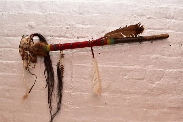 ATQ Native American Plains Indian Beaded spirit stick Coyote Skull Dance Wand ATQ Native American Plains Indian Beaded spirit stick Coyote Skull Dance Wand