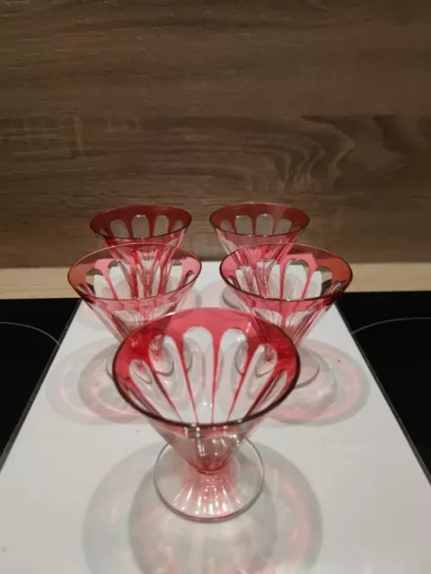 Baccarat Modèle Rex 5 Verres En Cristal Doublé Rouge Très Rare