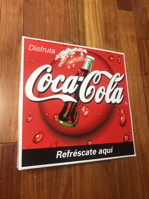 Coca-Cola Soda Metal Sign Flag Signs Hangs On Wall Spanish Mexico Rare 12” X 12”