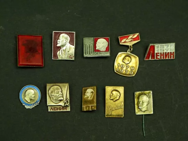 USSR Soviet Propaganda 10 Pin Badges Set LENIN, Russian 1917 Revolution Leader