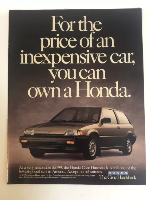 1986 Honda Civic Hatchback Vintage Print Ad Advertisement pa11