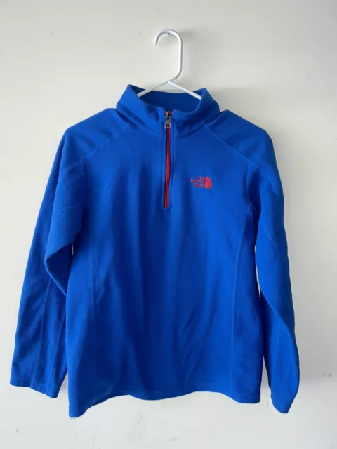 The North Face 1/4 Zip Fleece Top Boys L (14/16) Blue Red Embroidered Logo