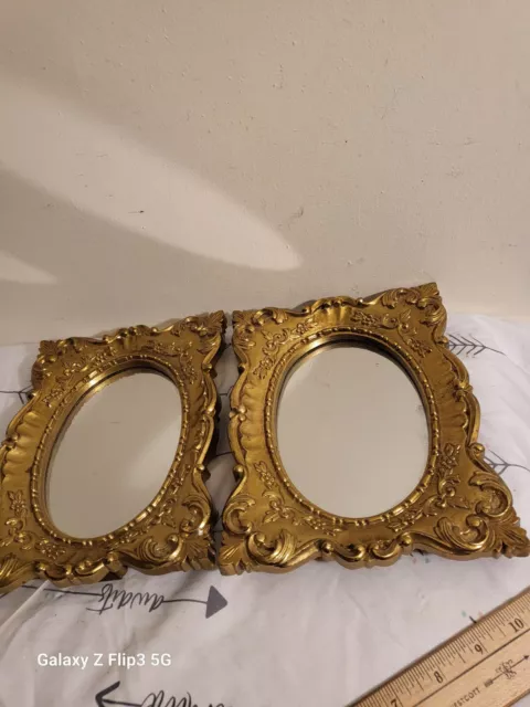 Vintage Set of 2 Hollywood Regency Oval Miror With  Golden  Frame See Measuremen